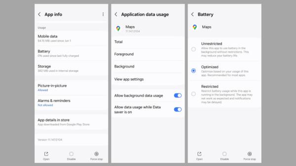 Google Maps background data usage