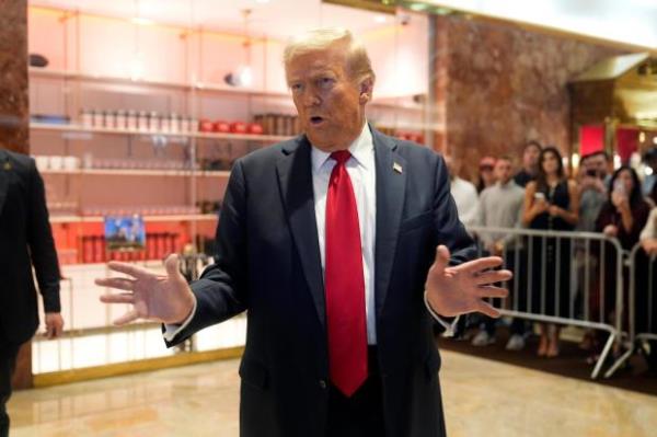 Republican presidential nominee former President Do<em></em>nald Trump speaks at Trump Tower in New York, Thursday, Sept. 26, 2024. (Seth Wenig)